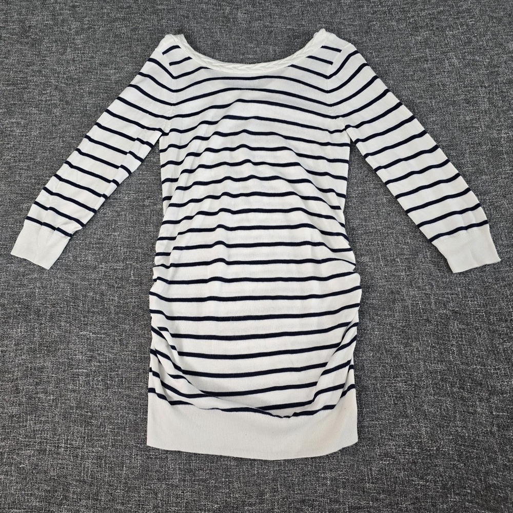 A Pea In The Pod Maternity Striped Ruched Side Knit Tunic Sweater Navy White S